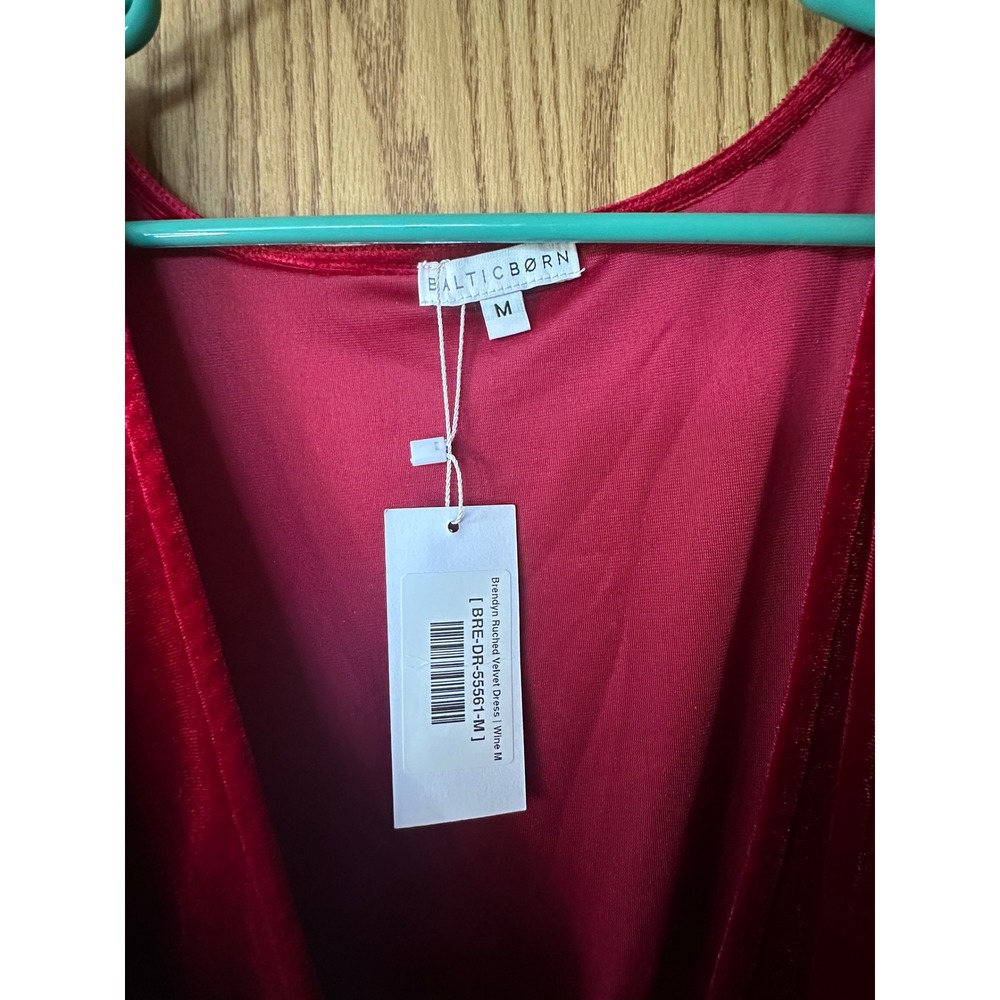 Baltic Born Brendyn Ruched Velvet Dress Wine Red Midi Wrap V-Neck BRE-DR-55561-M - Picture 5 of 6